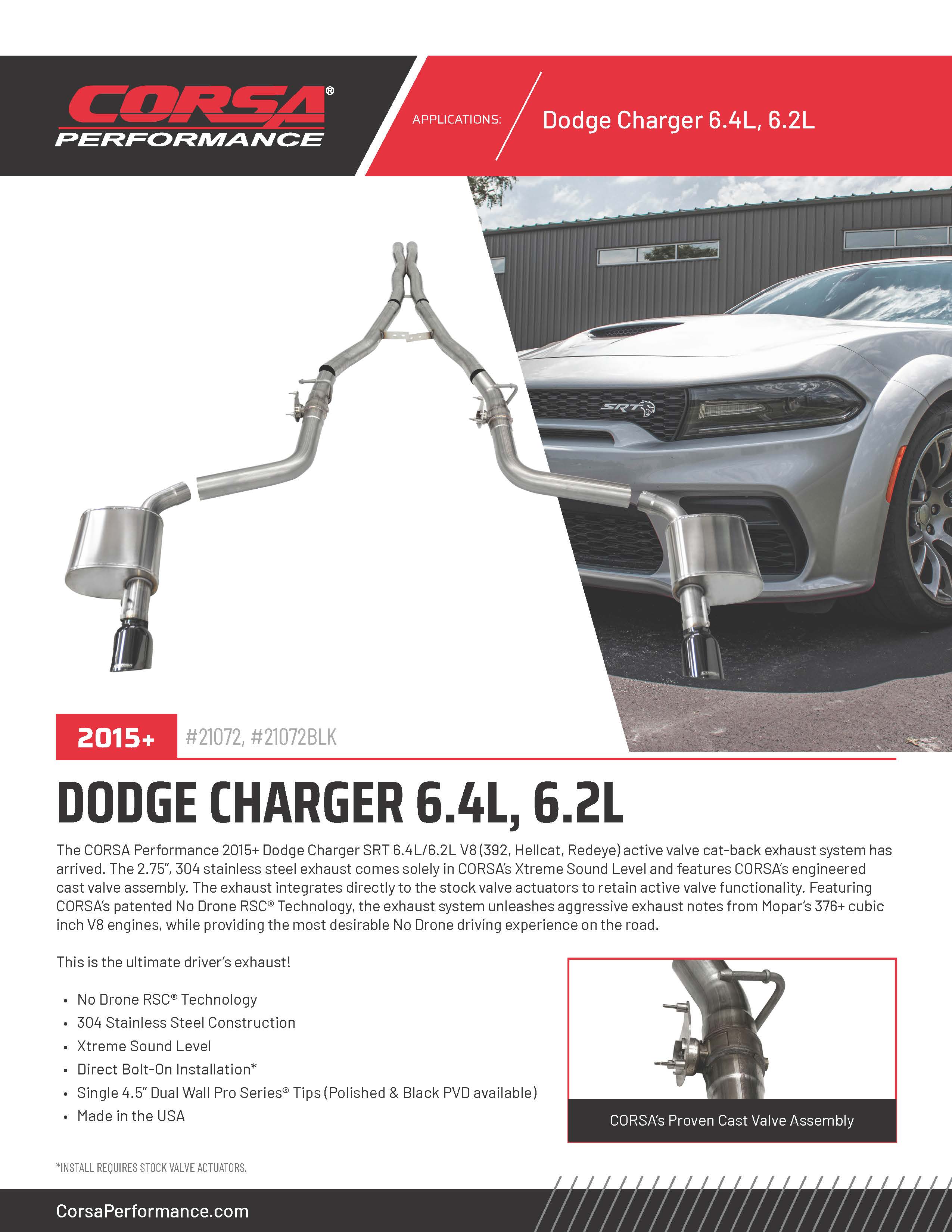 Xtreme Valved / 2.75 in Cat-Back Single 4.5 in Tips | 2015-23 Charger 6.4L 6.2L (21072)