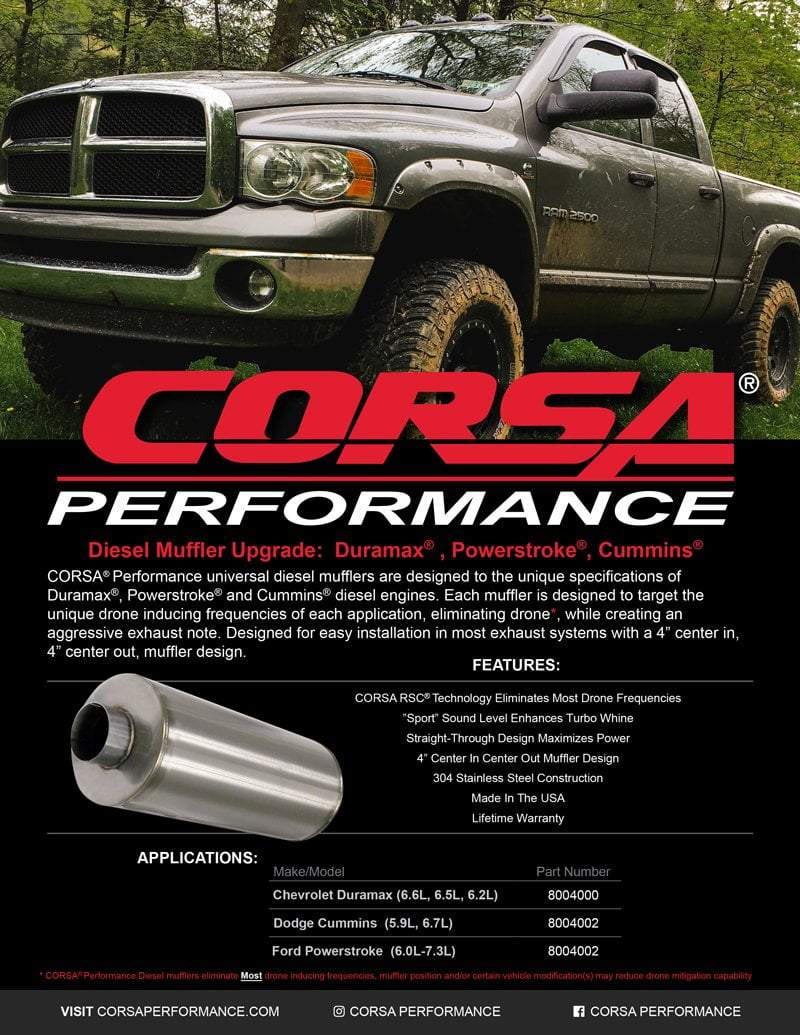 Sport Sound Level (8004000) 4.0 IN Diesel Muffler Upgrade Kit Chevrolet, GMC Duramax 6.2L 6.5L 6.6L